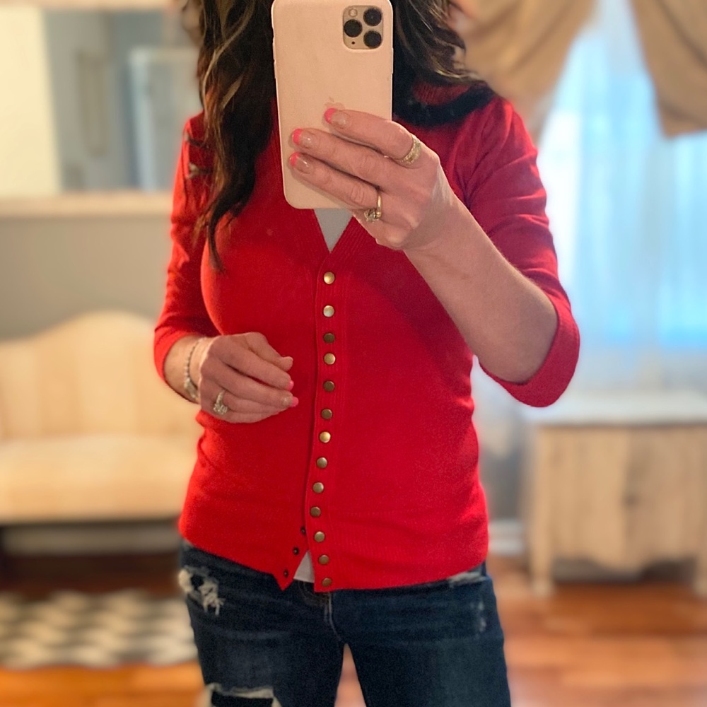 New Snap Front Cardigan Ruby Red